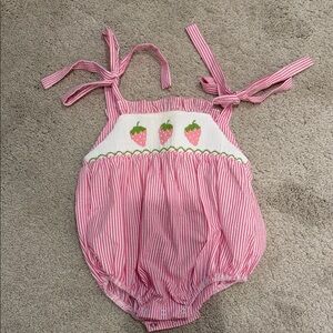 Pink Strawberry Appliqué Kids One-Piece Romper